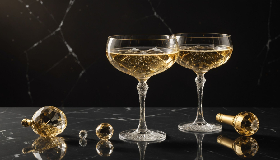 Confronto tra coppe champagne in cristallo moderni e vintage